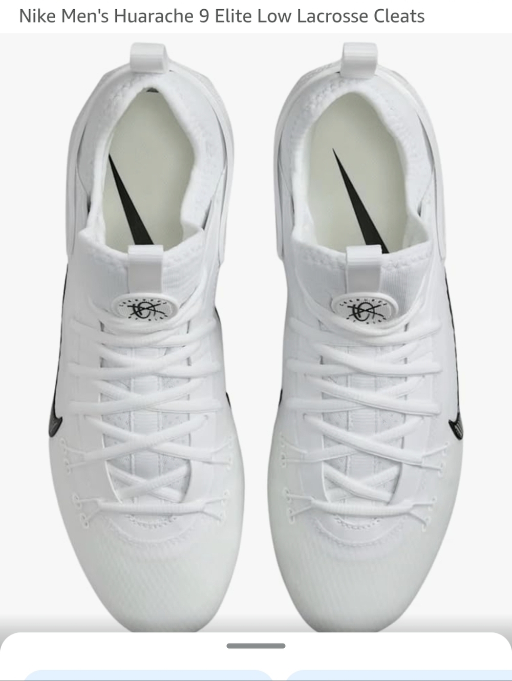 Nike White Huarache 6 Elite Low Lacrosse Cleat - White/Black - Picture 4 of 15